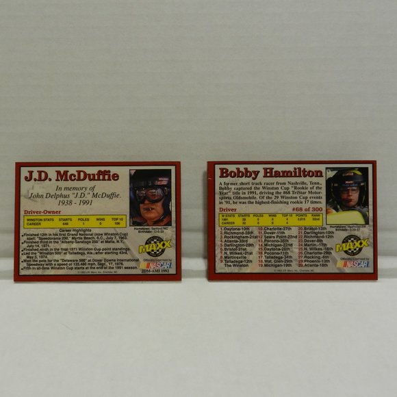 NASCAR BOBBIE HAMILTON #68 & J.D. McDuff 1992 MAXX RACE CARD 3-D ACRILIC - Picture 2 of 4